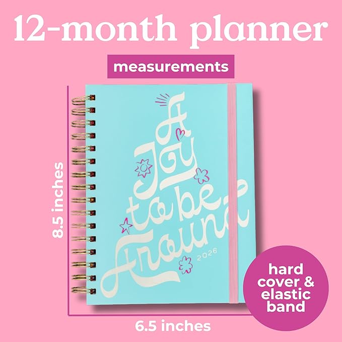 ban.do 12-Month Medium Daily and Weekly Planner Dated January 2026 - December 2026, Hard Cover Self Care Journal, Spiral Agenda with Monthly Calendar, Stickers, Art & Bonus Pages (A Joy to Be Around)