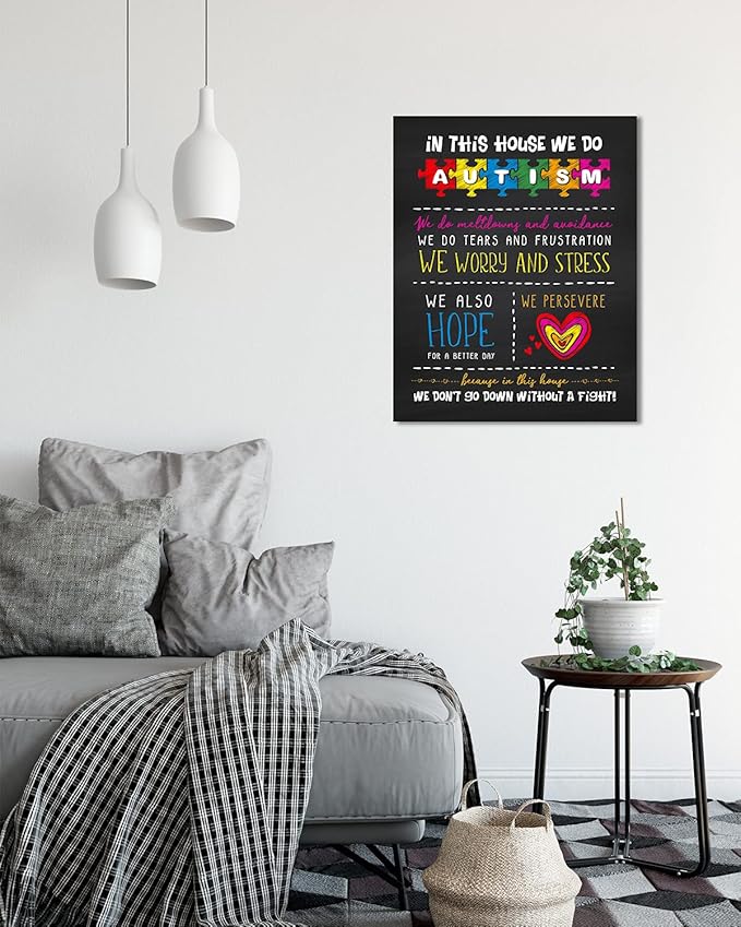 In This House We Do Autism | Autism Awareness Decor | Autism Classroom | Boho Rainbow Decor Classroom | Autism Sign | Autism Art Wall Decor Classroom | Autistic decorations - 16x20 ready to hang canvas