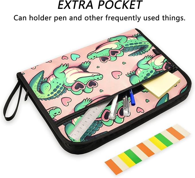 Expanding File Folder Alligator Crocodiles Pink Accordion File Organizer 13 Pockets Document Organizer with Zipper Labels A4 Letter Office Storage