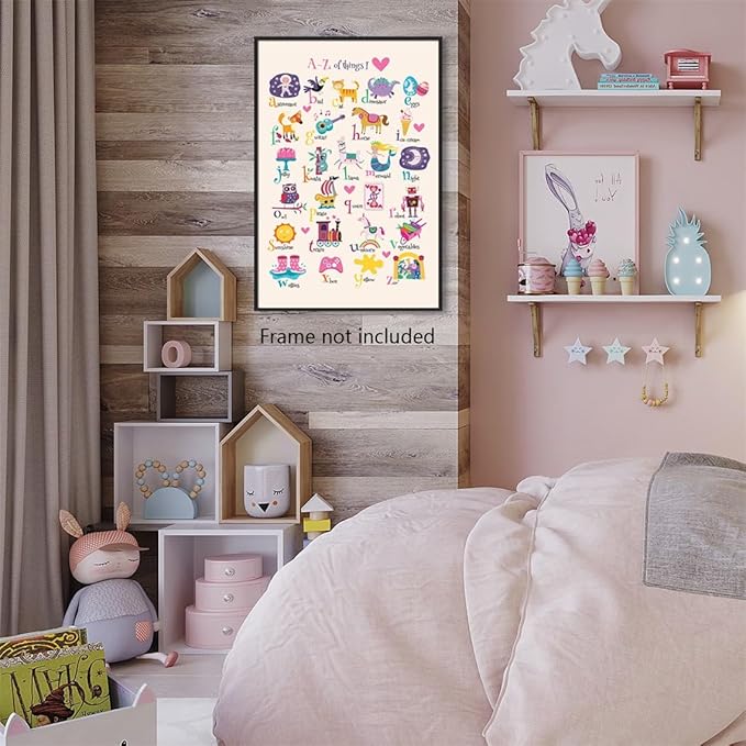 Animal Alphabet Poster, Abc Animal Poster for Toddlers, Alphabet Letters for Wall, Educational Learning Posters for Toddlers 1-3, Classroom Must Haves Poster, Baby Nursery Print 12x16in Unframed