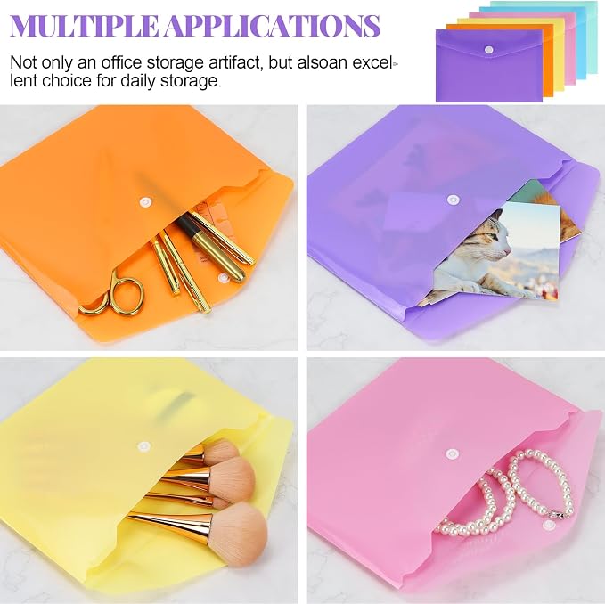 Plastic Envelopes 10 Pack Clear Document Folders，Plastic Envelopes with Snap Closure, Poly Folder File Folder for School Home Work Office Organization (6.1 * 4.5 inch)