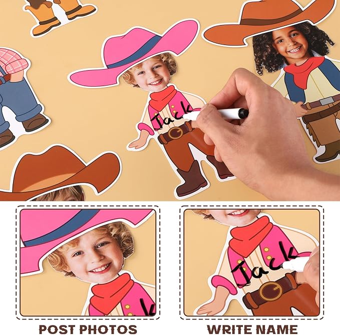 48Pcs Western Cowboy Hat Cutouts Bulletin Board Decorations Pink Cowgirl Paper Cut Outs DIY Photo Picture Craft for Kids Kindergarten Party Home Wall Back to School Classroom Birthday Supplies