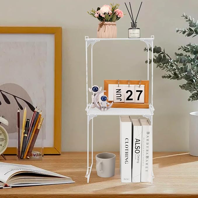 Locker Organizer Shelf Stackable Extra Locker Shelf for School Locker Organizer Storage Cabinet Accessories Suitable for School, Office, and Home use (2, White)