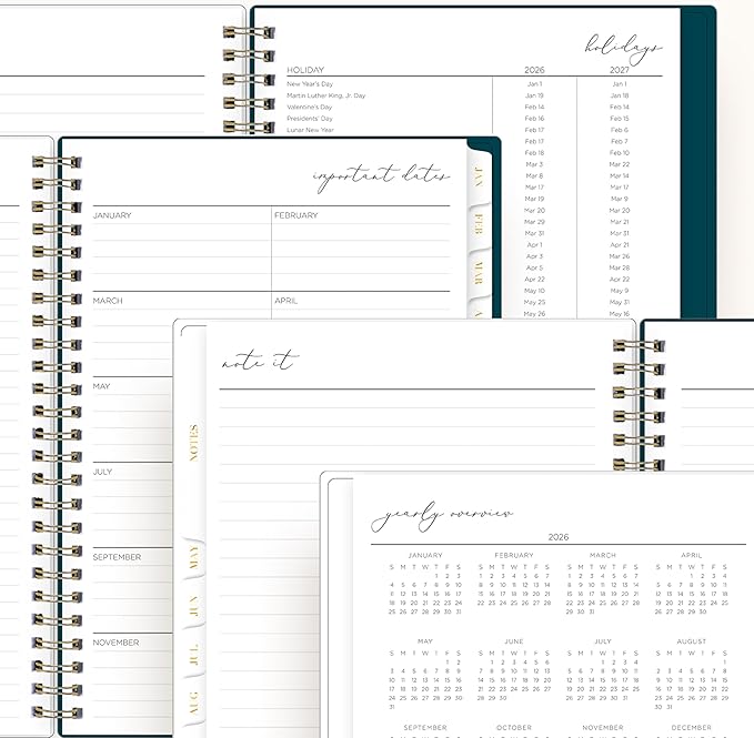 Blue Sky Life Note It 2026 Weekly and Monthly Planner Notes, January 2026 - December 2026, 5.875" x 8.625", Clear Pocket Cover, Durable Twin Wire Binding, Storage Pocket, 50 Perforated Notes Sheets, Dania Dark