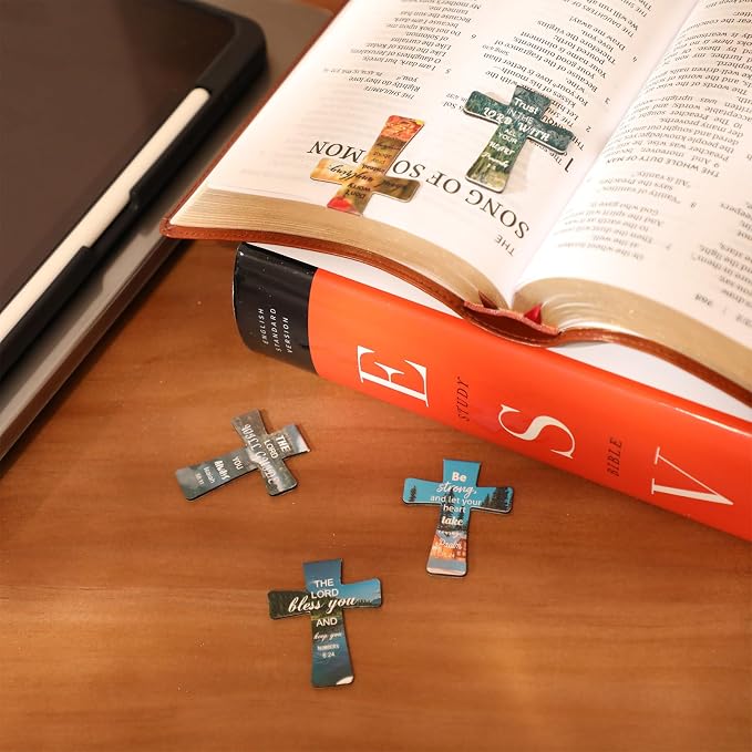 Resurhang 48 Pcs Magnetic Bookmarks Christian Cross Magnetic Page Markers Religious Bible Verses Bookmarks for Mother's Day Women Student Church Study Group Graduation Coworker Team (Landscape)