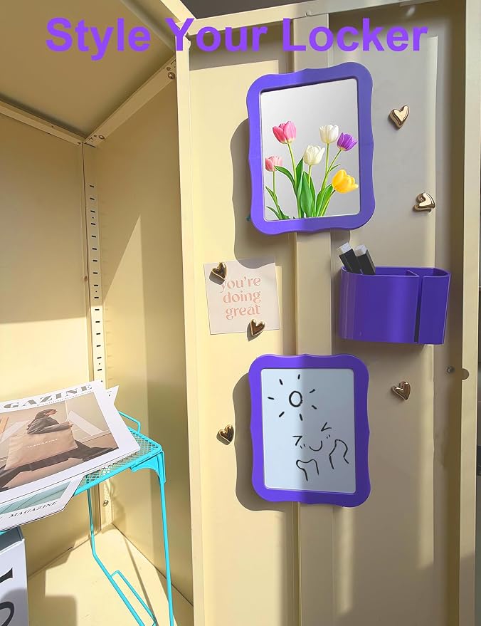 14 PCS Locker Accessories Kit for Girls, Back to School Essentials Supplies, Locker Organizer Stuff for School Office Work, Includes Magnetic Mirror, Dry Erase Board, Pen Holder and More, Purple