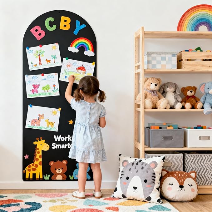 Magnetic Wall Decal for Kids 39.3x17.5 Inches Upgraded Magnetic Chalkboard for Wall Black Magnet Board for Wall with Letters and 12 Color Liquid Chalk for Home Playroom and Classroom