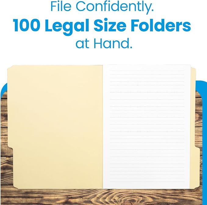 Pendaflex Manila Legal Size File Folders - 1/3-Cut Tabs in Left, Center, Right Positions for Easy Labeling - Ideal for Home & Filing Cabinets, 100 Folders (Pack of 1)
