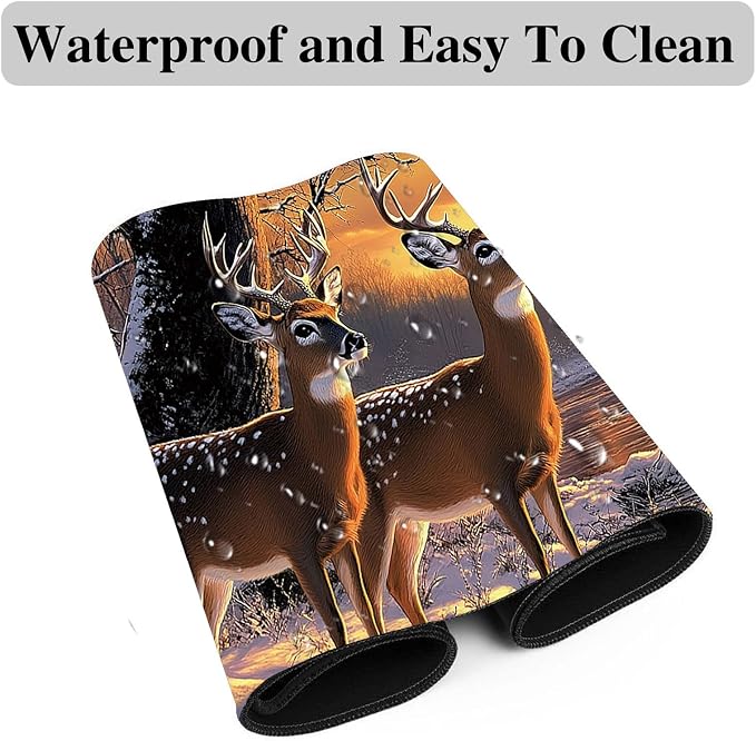 Mouse Pad Gaming Mousepad 31.5x11.8 Inch XXL Large + Coasters,Desk Mat with Stitched Edges, Non-Slip Rubber Base, Thick Mouse Pad for Computer, Laptop, Office & Home - Deer
