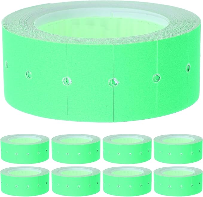 KALLORY Fluorescent Green Price Marker Label Paper 5000pcs 10 Rolls Single Row Tag Machine Labels for Retail Store Pricing and Market Price Tags