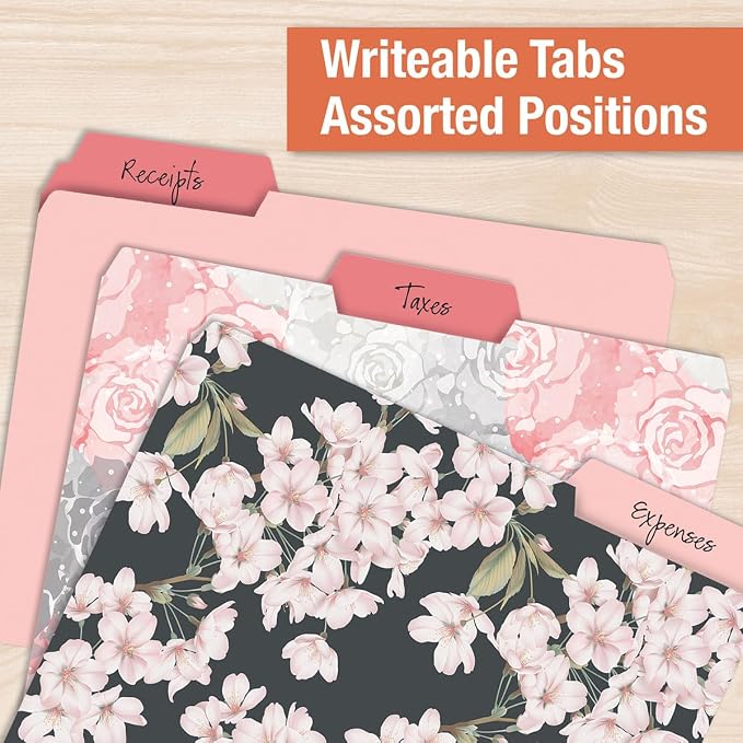 Current Charcoal & Coral File Folders Value Pack - Bulk Set of 24, 6 Pretty Decorative Designs, 1/3 Cut Tabs, Heavy-Duty Paper Stock, Office Supplies for Home & Work, 9-½” x 11-¾” Letter Size