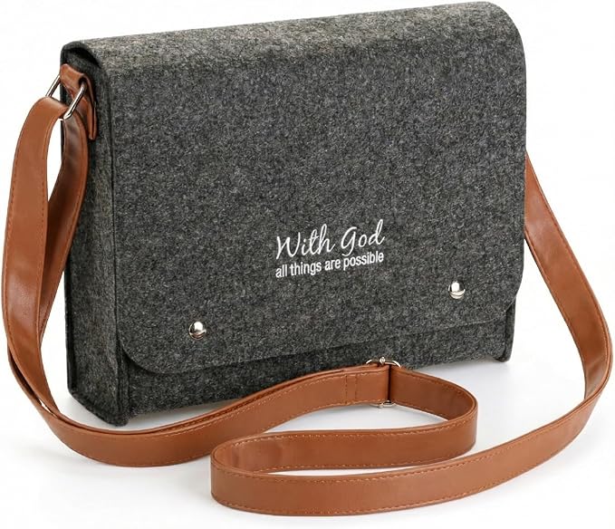 Mr. Pen- Felt Bible Cover Case, Medium Size, Felt Carrying Book Case with Leather Straps, Bible Protective Church Bag for Men & Women, Christian Gifts, Gray
