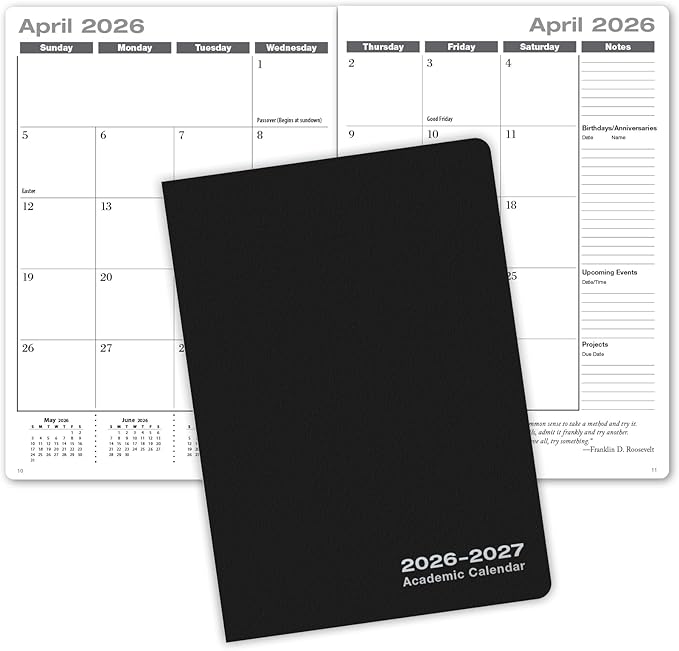 Elan Publishing Company Academic Calendar - 15 Months (April 2026 - June 2027) 7" X 10" Saddle-Stitched Dated for 2026-2027 Academic Year (Black)