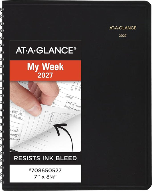 AT-A-GLANCE 2027 Appointment Book Planner, Weekly & Hourly, 13-Month Jan-Jan, 7" x 8.75", Black (708650527)