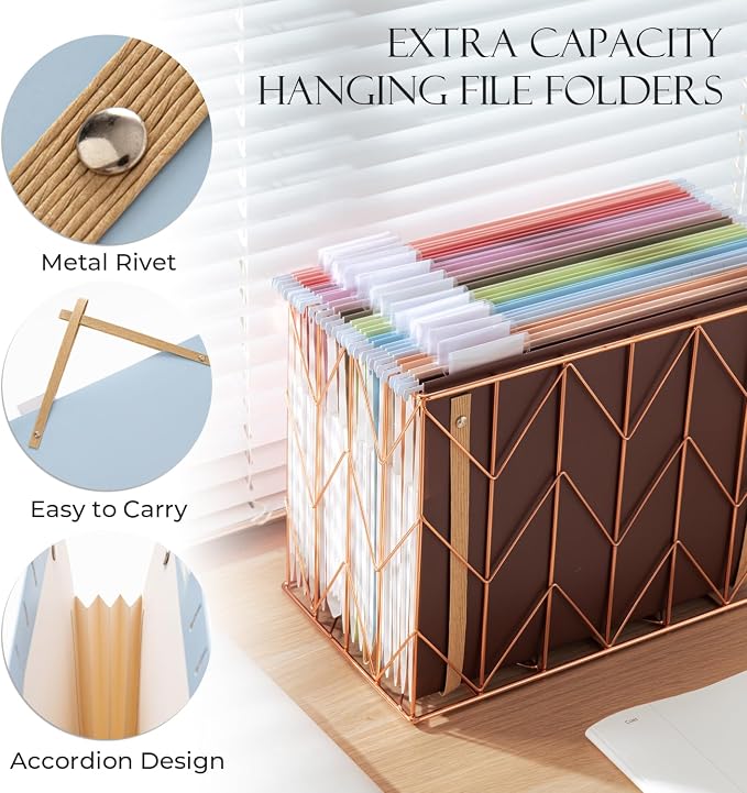 Y YOMA 6 Pack Extra Capacity Hanging File Folders with Handle Letter Size Accordion Decorative Reinforced File Folder Cute Colored Expandable Portable Folder with 1/5-Cut Adjustable Tabs, Lake Blue