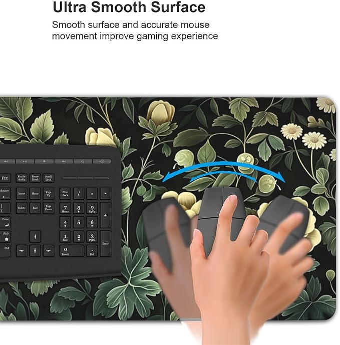 35.4" x 15.7" Dark Botanical Floral Extended Mouse Pad, Vintage Yellow Flower & Green Leaf Desk Mat with Non-Slip Base, Water Resistant for Gaming & Office
