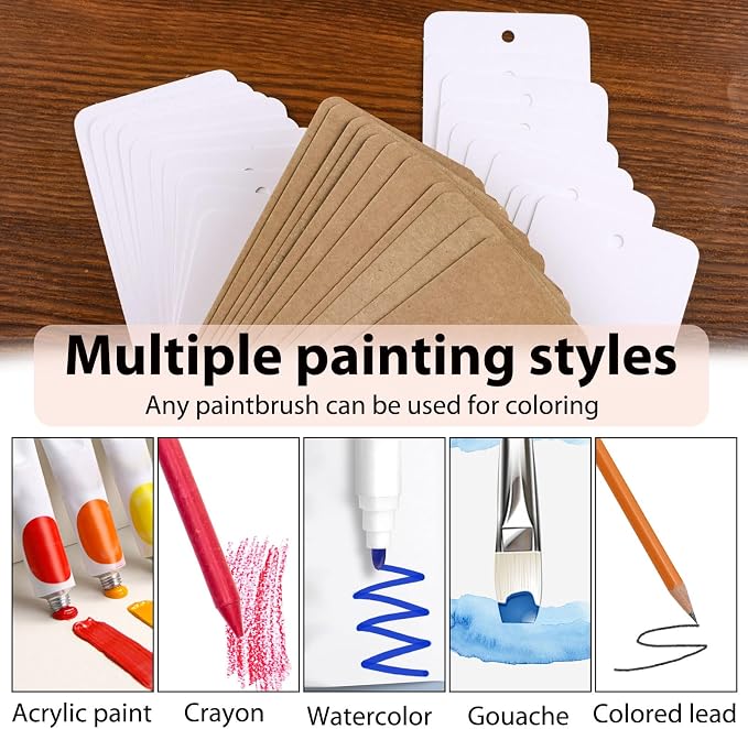 WANDIC Blank Bookmarks, Cardstock Bookmarks with Holes, 60 Pcs White & Brown and 60 Pcs Colorful Tassels for DIY Projects and Gift Supplies