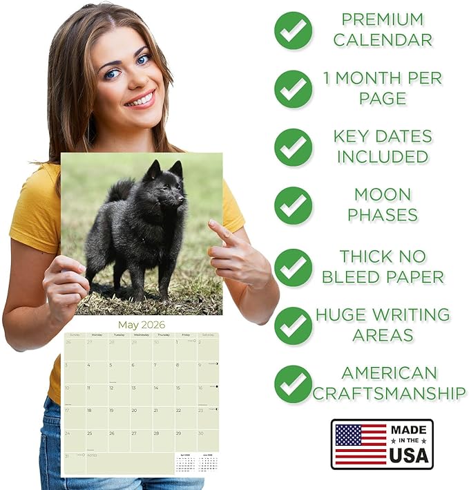 Schipperke Calendar 2026 by MegaCalendars – Monthly Dog Breed Wall Calendar, Made in USA