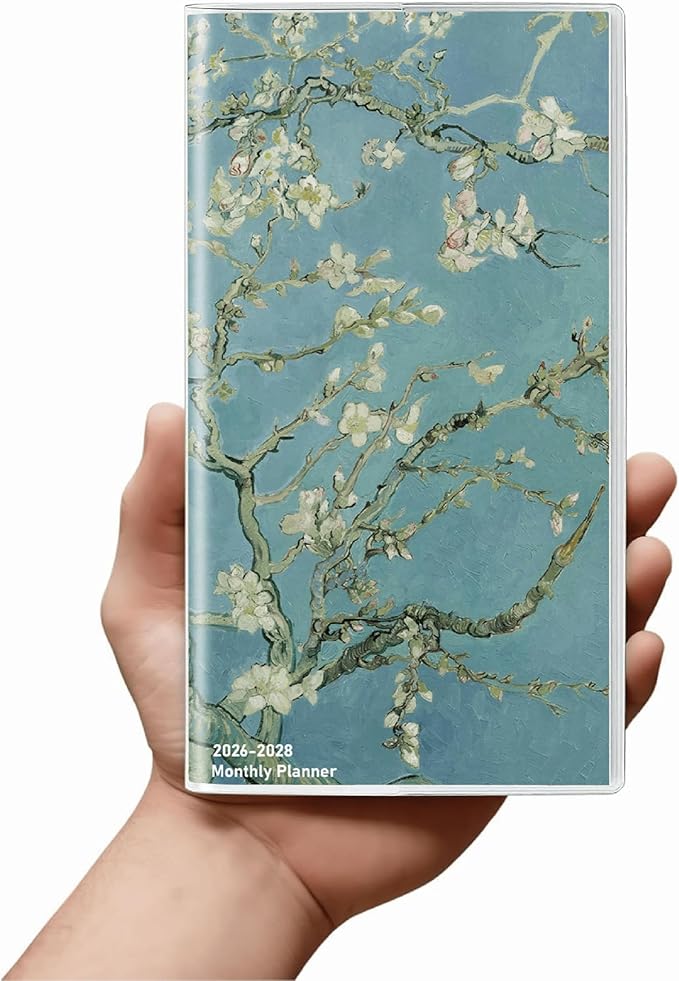 Pocket Calendar 2026-2028 Art Series, Monthly Planner Jan 2026 to Jul 2028 (3.7" x 6.7") Perfect Purse Calendar, Pocket Agenda with Protective Plastic Sleeve-Almond Blossom