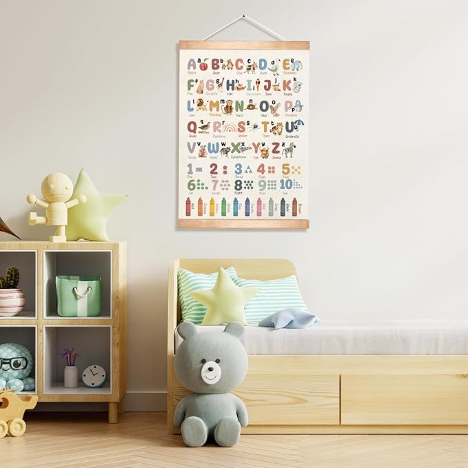 Alphabet and Numbers Educational Poster for Classroom Playroom Decor,Colorful Educational Posters for Toddlers 1-3,Toddler Learning Poster for Ages 3-5 for Nursery,Classroom Must Haves 14x18.5Inch(Colorful-04)