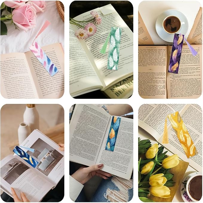 Peacoblue 30pcs UV DTF Bookmarks Transfer Stickers Wraps Feather for Women Men Reading, Waterproof Bookmarkers Decal(No Blank Bookmarks) for Acrylic Plastic Metal Blank Bookmark