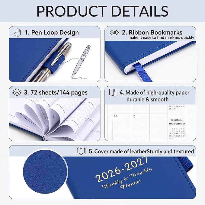 Chiisong 10 Pcs Pocket Planner 2026-2027 Bulk, Weekly Monthly Planners for Purse, July 2026-June 2027, 7.1x3.9'' Small Daily Academic Calendar, Elastic Band Hardcover Agenda Teacher Employee, 10 Color