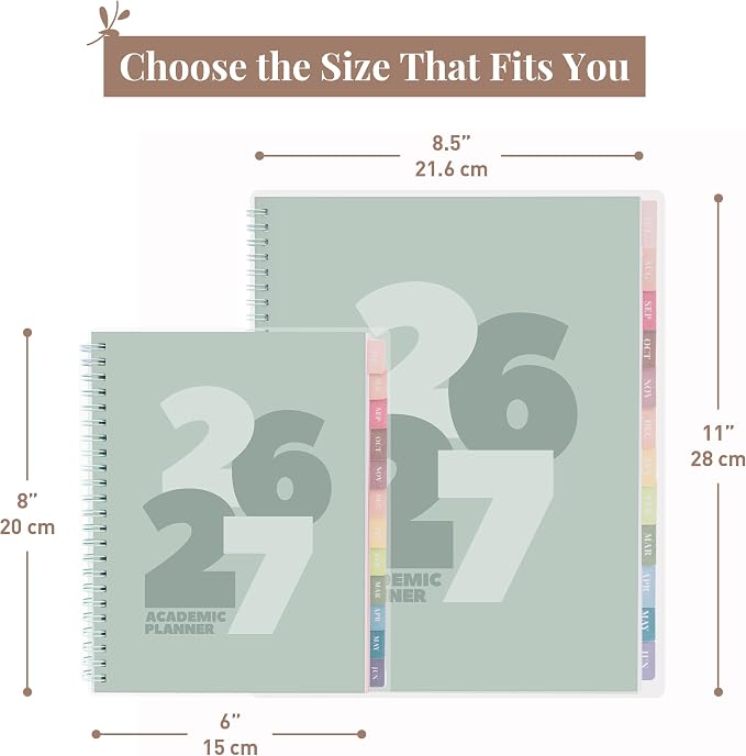 Rileys Academic Planner 2026-2027, Daily, Weekly & Monthly Planner, July 2026 - June 2027, Student Notes Pages, Twin-Wire Binding, Weekly Agenda for School & Work (8 x 6-Inches, Chunky, Green)
