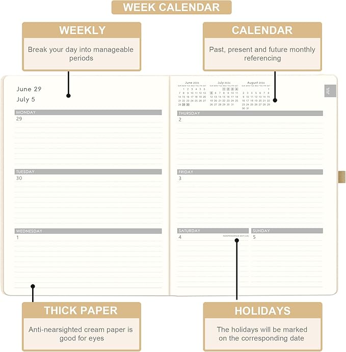 Planner 2026-2027 - JUL 2026 - JUN 2027, Academic Planner 2026-2027, Weekly and Monthly Planners, Leather Cover Planners with Thick Paper, Back Pocket with Notes Pages, Seashell Gold (8.5" x 11")
