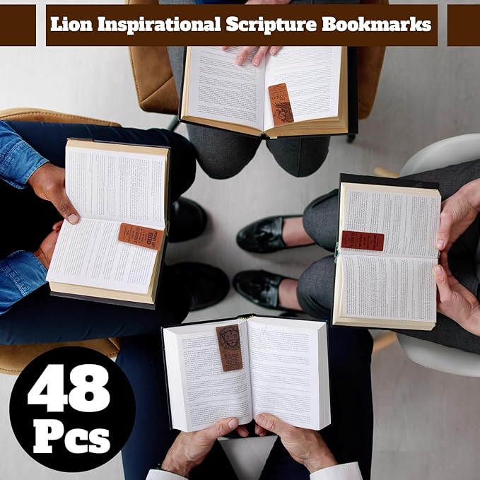 48 Pcs Magnetic Bible Bookmarks for Men Father's Day Christian Gifts Bulk Lion Inspirational Scripture Bookmarks, The Lord is My Strength Strong & Courageous Religious Gifts for Dad