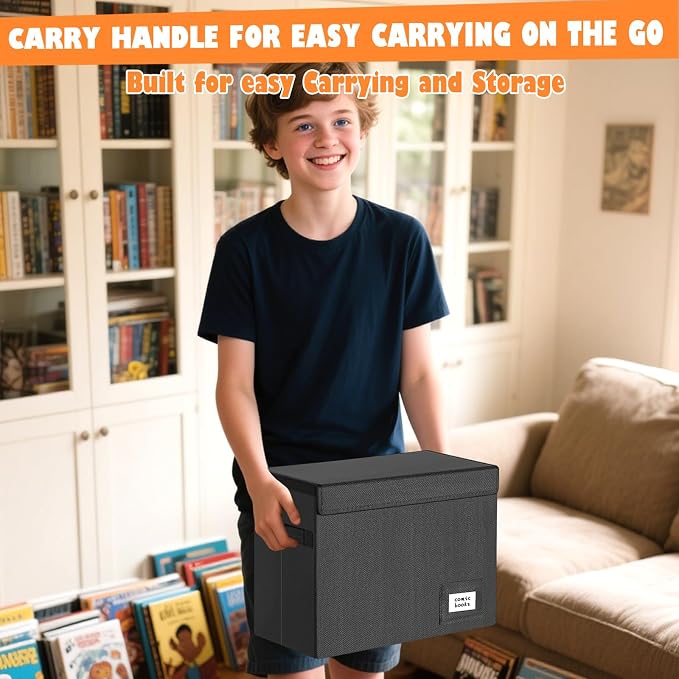 Leffis Comic Book Storage, Box 15.5" X 7.5" X 11.3", Collapsible Comic Short Box with Lids Holds 150 Comics Heavy Duty Comic Book Bin Container (2 pack, black)