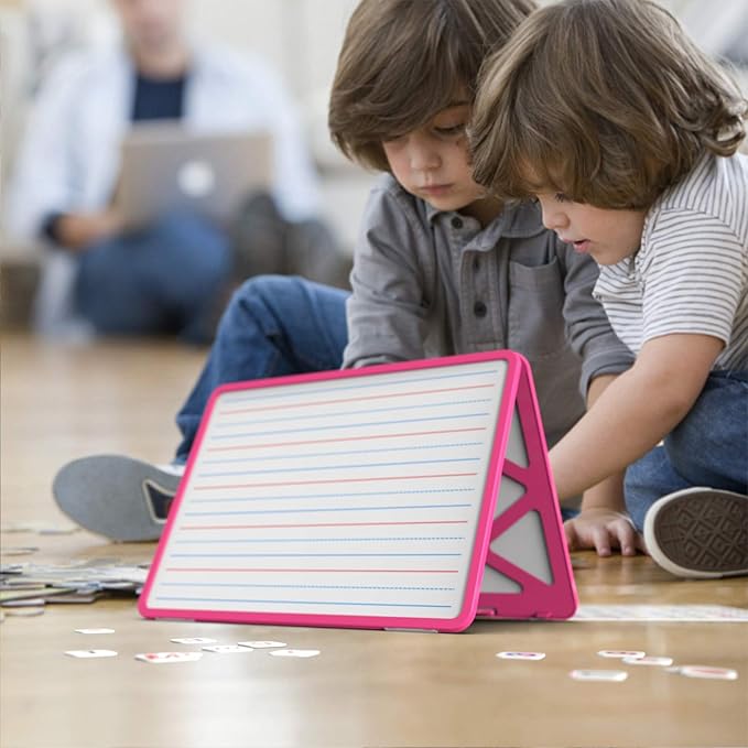 Small Dry Erase White Board with Stand, Double Sided Dry Erase Board for Kids, Foldable Small White Board Portable Mini Whiteboard with Lines & Holder for Home School Office