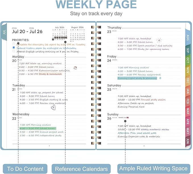 Planner 2026-2027, Weekly and Monthly Academic Year Calendar Planner, July 2026 - June 2027, Daily Agenda Book for Office School Supplies, Letter Size(8.5'' x 11'')