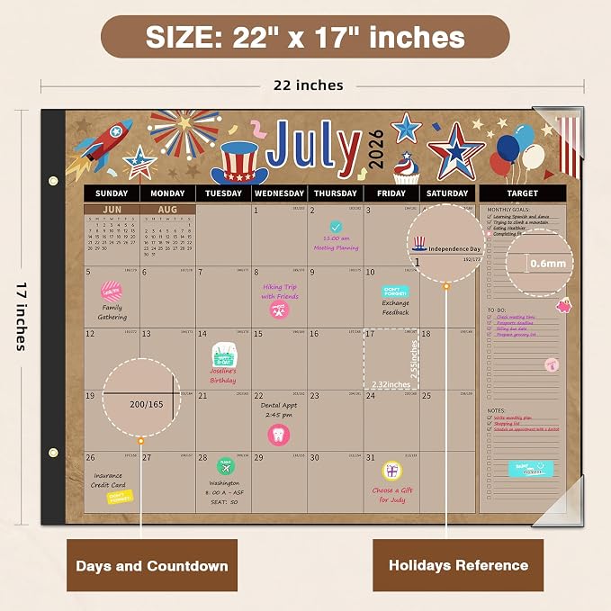 Ospelelf Calendar 2026-2027 Large Desk Calendar 2026 Monthly Desktop Calendar 22'' x 17'', 18 Month Family Office Calendar with Plastic Cover, Use July 2026 - Dec 2027