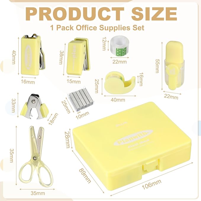 PATIKIL 2 Pack Office Supplies Set, 8pcs Desk Supplies Set Stapler Tape Dispenser Scissors Accessories Kit Mini Office Supply Kit Cute Small for Desk Women Organizer, Black Yellow