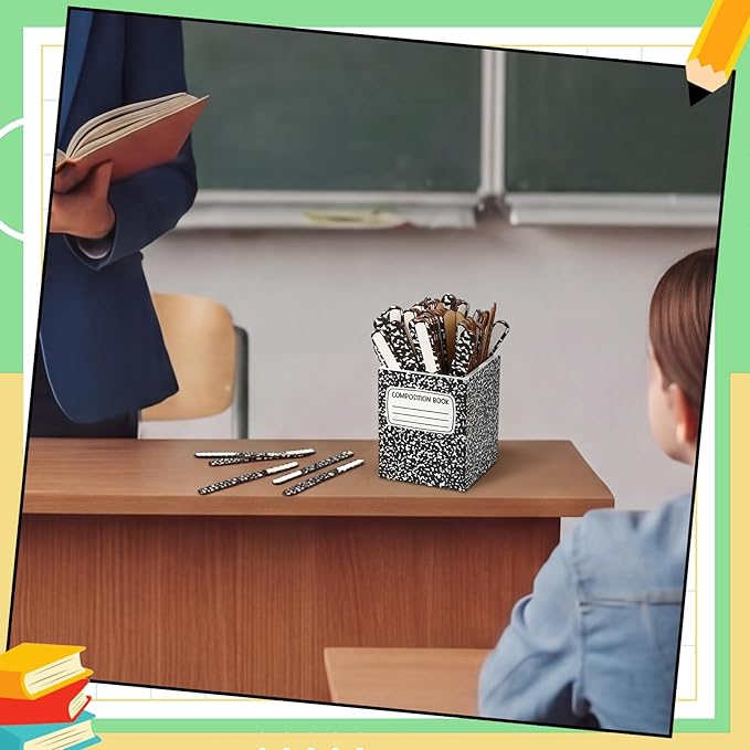 Gueevin 121 Pcs Composition Book Flip Name Sticks with Composition Book Storage Cup Classroom Talking Flip Sticks Teacher Student Management Grouping Tool for Educational Learning Classroom Supplies