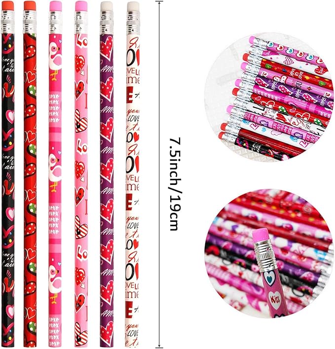 Jgalnim 72PCS Valentine's Day Pencils, Party Favors Wooden Pencils,Heart Shape Color Pencils with Erasers for Party Favor Gifts and Kids Giveaways Rewards School Supplies Children Exchange Gifts