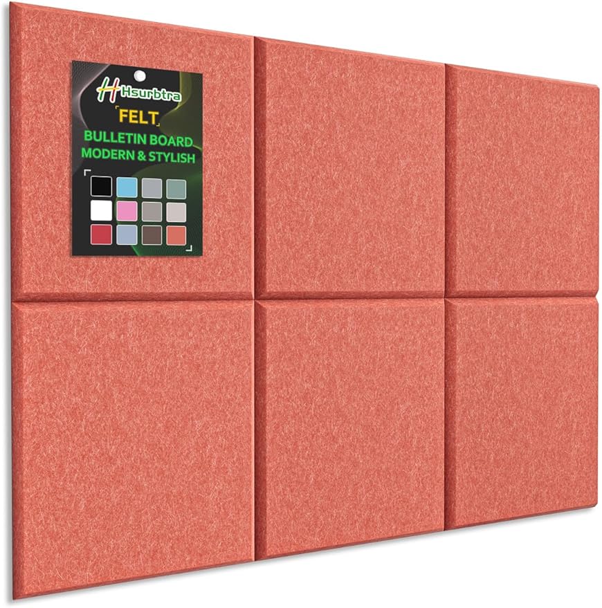 Hsurbtra Cork Board for Wall 24 x 18 Inch, 6 Pack Felt Bulletin Notice Board with Pushpins for Office Home School Farmhouse Wall Decor, Orange