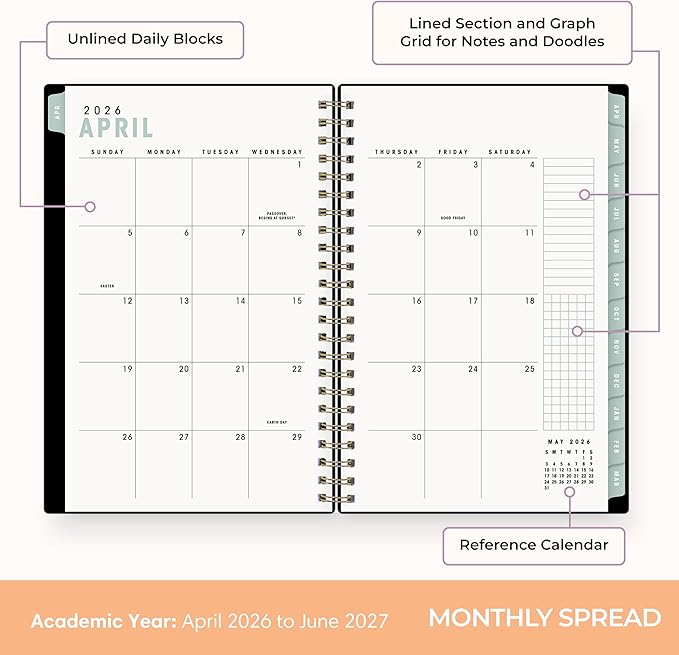 Blue Sky Brook Gossen 15 Month 2026-2027 Weekly and Monthly Academic Year Planner Calendar, April 2026 - June 2027, 5" x 8", Flexible Cover With Zip Pouch, Wirebound, Laminated Tabs, Storage Pocket, Rainbow City