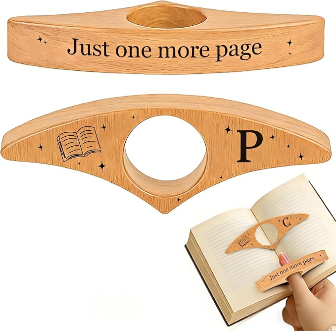 Personalized Wooden Thumb Book Page Holder Engraved with 26 Letters Initials Reading Bookmark Gift for Book Lovers, Readers, Women, Men, Teachers Christmas, Birthday(Beech Wood-A, P)