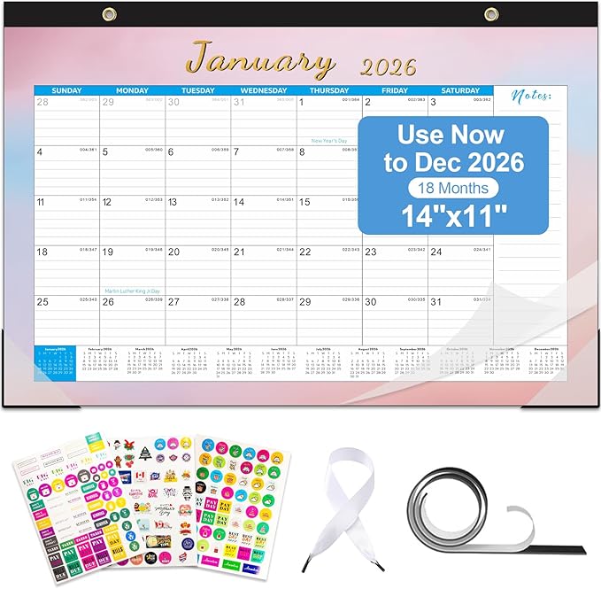 Gannyfer Desk Calendar 2026, Desk/Wall/Fridge 2026 Calendar, Use Now to Dec 2026, Magnetic Calendar for Refrigerator, 14" x 11", 18 Monthly Yearly Small Calendar 2025-2026 for Office, Home or School (3 Stickers)
