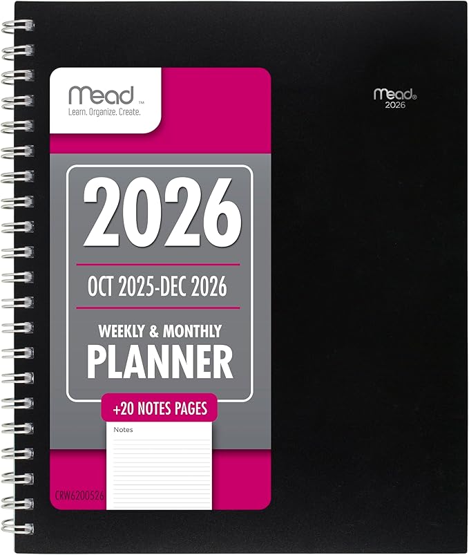 Mead 2026 Planner, Weekly & Monthly, 15-Month, 8-1/2" x 11", Large, Basic, Black (CRW6200526)