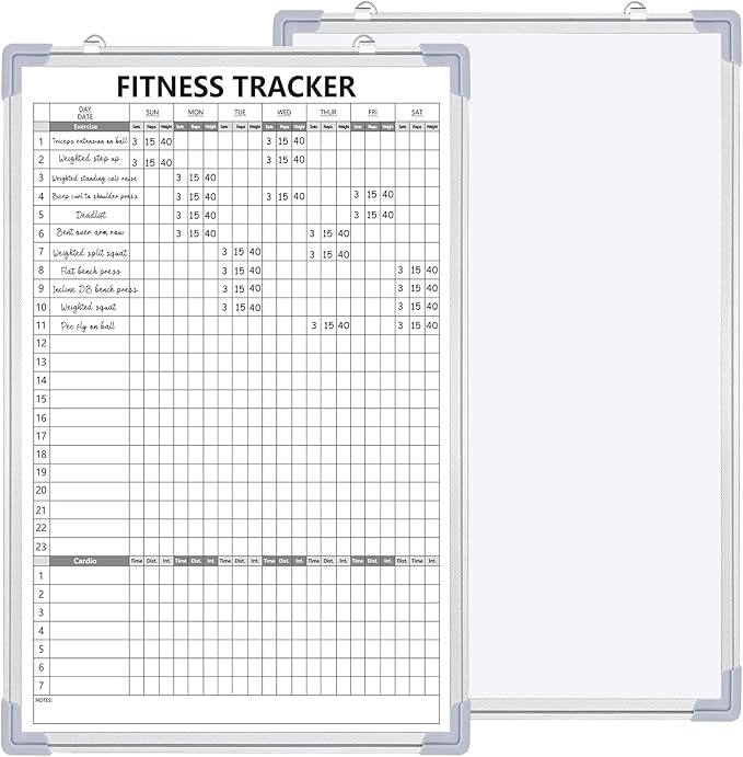 Lincia 24 x 36 Inch Fitness Tracker Whiteboard Workout Calendar for Home Gym Dry Erase Planner Hanging Removable to-Do List for Wall Whiteboard with Aluminum Frame for Gym Fitness Program(Style B)