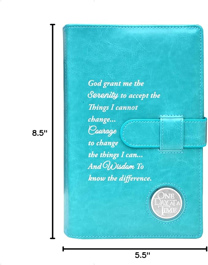 GALILEO® Double AA Big Book Cover & 12 Steps & 12 Traditions | AA Gift | Alcoholics Anonymous | PU Leather | Coin Holder | AA Book Covers for Hardcover (Serenity Prayer/Coin Pocket/Ocean Turquoise)