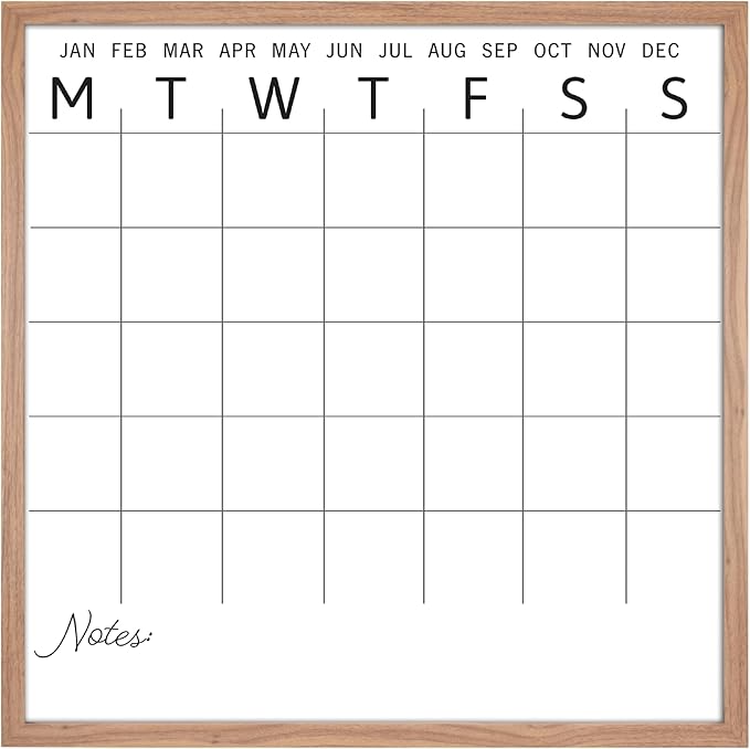 MCS Dry Erase Calander 30x30 Walnut Framed Monthly Calendar for The Wall, Stay Organized with Family Planner for Appointments, Sports, Events & More