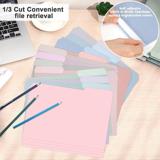 gisgfim 24 Pcs Two Tone Colored File Folders 1/3 Cut Tab Letter Size Manila File Folder with Tabs Decorative Assorted Position File Folders for Office School Business Home Organizer (Pastel)