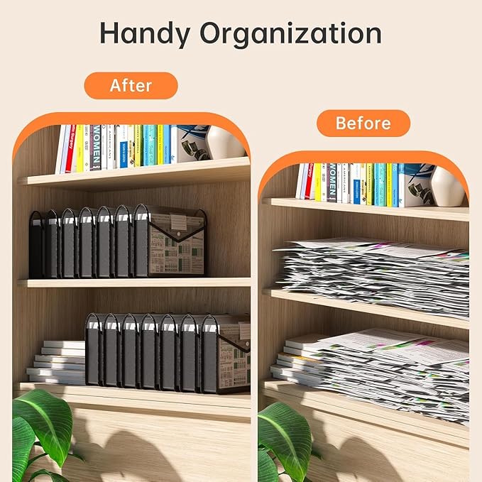 7 Pack Plastic Expanding File Folder, Transparent Envelopes with Snap Closure, No Dividers, Large Capacity, Black File Folder Organizer Holder, Bills&Taxes, Legal/B4 Size for School/Office/Home