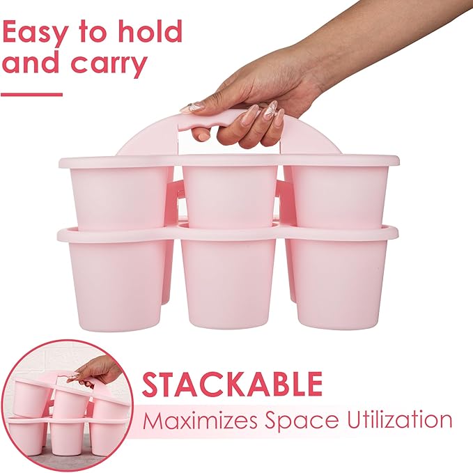 2 Pack Classroom Caddy For School,Kidsroom,Pencil Holder,Plastic Cup Caddy for Drink Delivery (Pink)