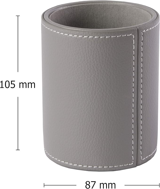 Osco Grey Faux Leather Pen Pot, Desk Tidy Pencil Holder, Office Organiser, Makeup Brush Holder, Stationery Storage, Cosmetics Display, Home Office Accessories, Compact Desk Organiser