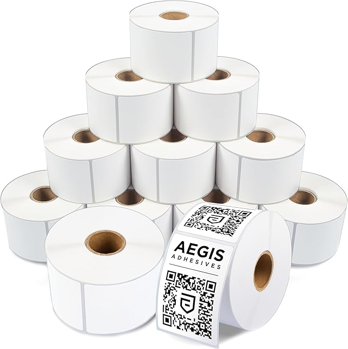 Aegis Adhesives - 2" X 3" Direct Thermal Labels (6000 Count, 12 Rolls) - Perforated Product Price Barcode Stickers for Packaging and Shipping Labels - Compatible with Zebra and Rollo Printers