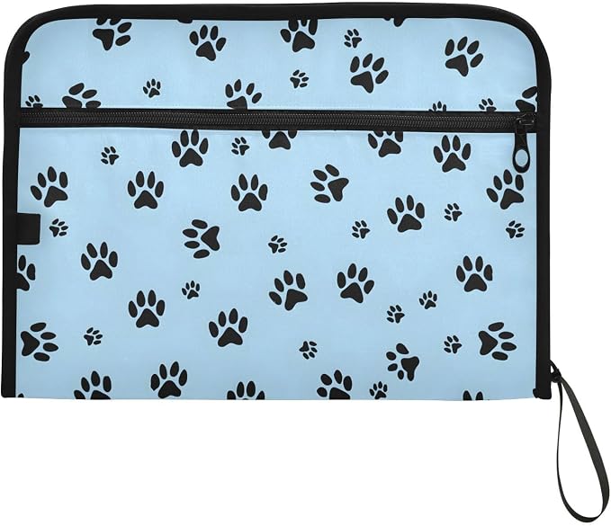 ALAZA Black Dog Paw Blue 13 Pocket Expanding File Folder with Labels, Accordion File Folder File Organizer Letter A4 Paper for Office School Student